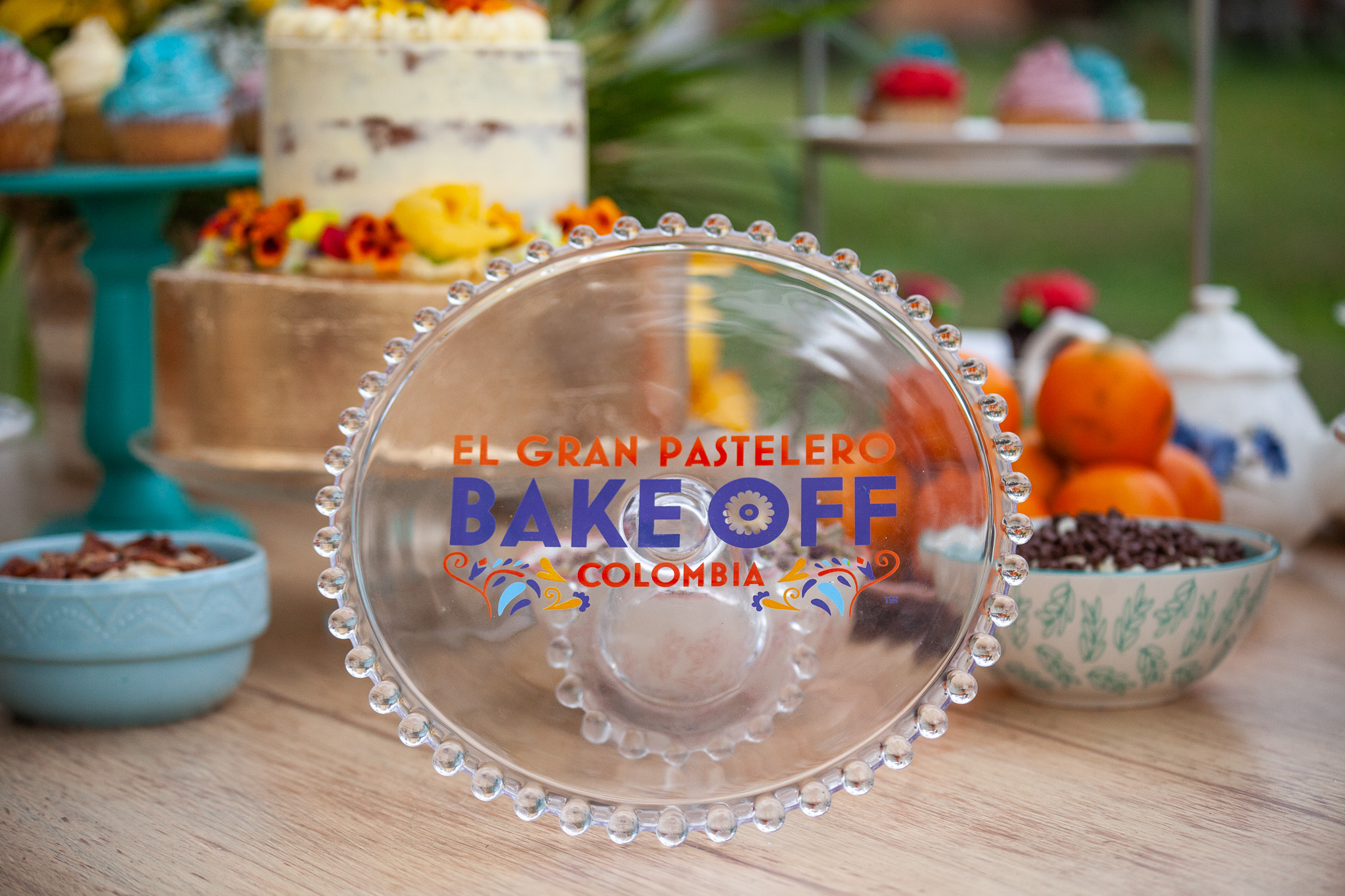 Bake Off branded cake stand detail